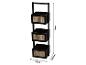 Zwarte hangende organizer met drie rotan manden, afmetingen 73x23x18,5 cm.