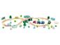 Ensemble de train en bois Peppa Pig avec rails, véhicules et figurines.