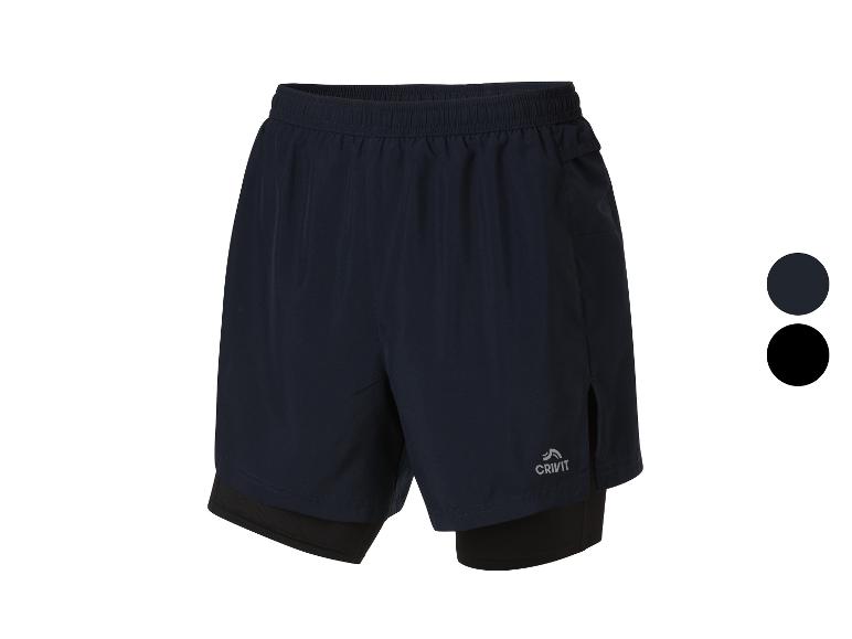 Crivit heren hardloopshorts, donkerblauw met dubbele voering.