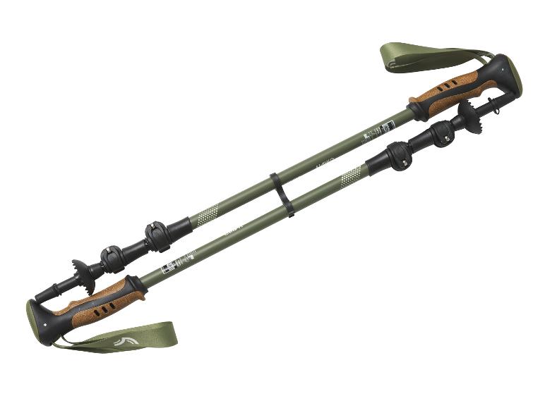 CRIVIT trekkingstokken in olijfgroen met kurken handvatten en lussen.