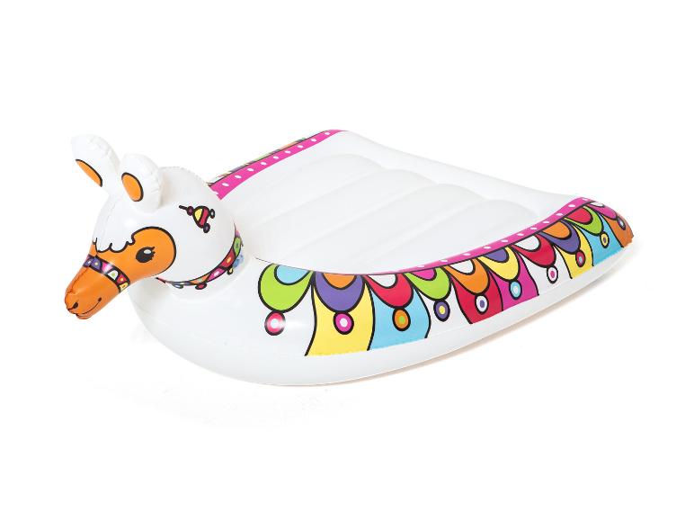Une bouée gonflable lama pour enfants, décorée de motifs colorés.