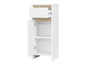 Armoire blanche avec tiroir et porte ouverte, adaptée à la salle de bain.