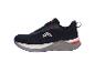 Donkerblauwe sportschoenen met witte, rode en blauwe accenten.