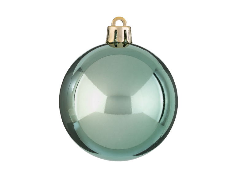 Glanzende mintgroene kerstbal met een gouden ophanghaakje.