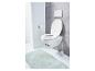 Wit hangend toilet met deksel en badmat.