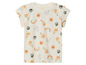 Een wit T-shirt met print van zonnen, regenbogen en peren.