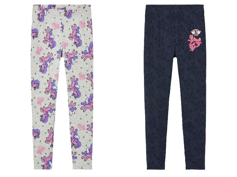 Deux leggings pour filles, un avec un imprimé My Little Pony et un avec un imprimé Pat' Patrouille.