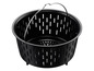 Zwarte kookmand met handvat voor airfryer.