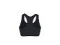 Zwart sporttopje met racerback rug, ideaal voor fysieke activiteiten.