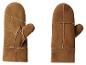 Deux moufles marron en peau de mouton avec coutures apparentes.