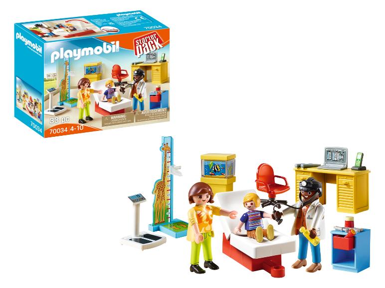 Playmobil dokterspraktijk met een dokter, patiënt, weegschaal en meetlat.