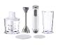 Ensemble mixeur plongeant Silvercrest avec hachoir, verre doseur et couvercles.