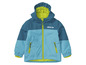 Une veste d'hiver bleue avec une capuche pour les enfants avec le texte 'Winter Fun'.