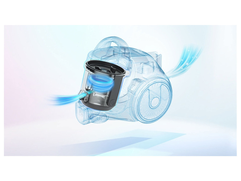 Un schéma d'un aspirateur mettant en évidence le filtre et le flux d'air.