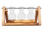 Station de propagation de plantes en bois avec trois vases en verre