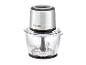 Een zilverkleurige Silvercrest-voedselprocessor met een glazen kom.