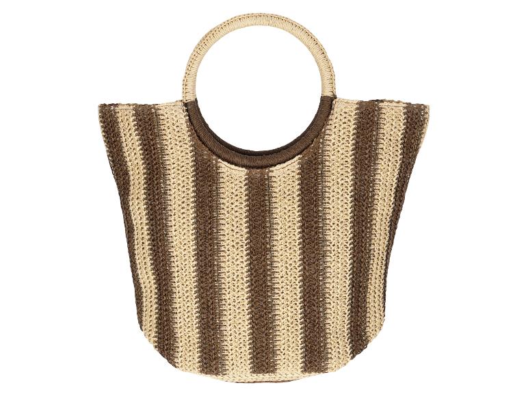 Sac cabas en paille tressée rayé avec anses rondes