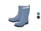 Une paire de bottes en caoutchouc bleues avec des semelles noires et une doublure blanche.