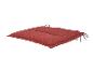 Rood stoelkussen met strikken, geweven patroon en LIVARNO HOME label.