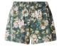 Shorts femme à imprimé floral vert et rose, taille élastique.