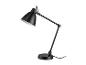Een zwarte bureaulamp met een verstelbare arm.
