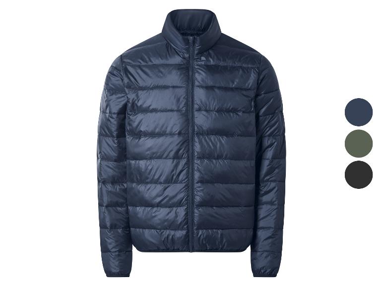 Lichtgewicht pufferjack voor heren in marineblauw, olijfgroen en zwart.