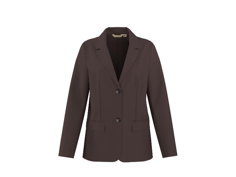 Blazer marron pour femme avec deux boutons et des poches.