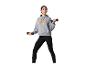 Femme en sweat à capuche gris et leggings noirs s'entraînant avec des haltères.