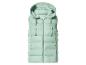 Doudoune sans manches légère vert menthe avec capuche et fermeture éclair.