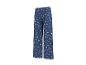 Blauwe broek met madeliefjespatroon.