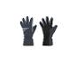 Une paire de gants de sport gris et noirs, avec un gant montré de face et un de dos.