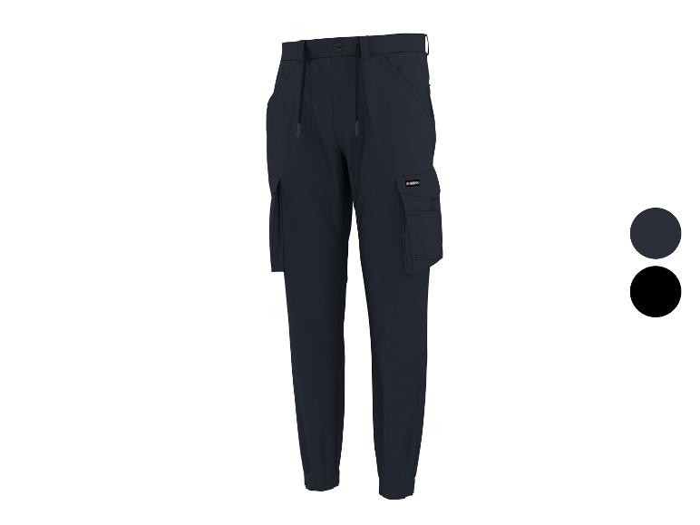 Pantalon cargo homme bleu foncé avec poches et cordon de serrage à la taille, avec logo PARKSIDE.