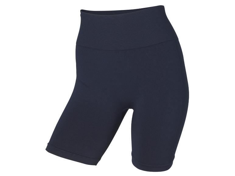Donkerblauwe naadloze high-waist fietsbroek.