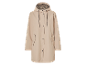 Beige regenjas met luipaardprint capuchon.