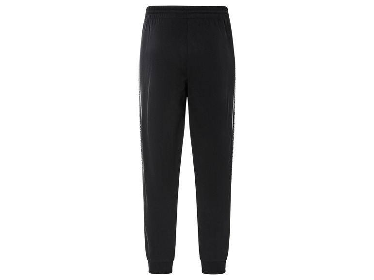 Zwarte joggingbroek met witte zijstrepen.