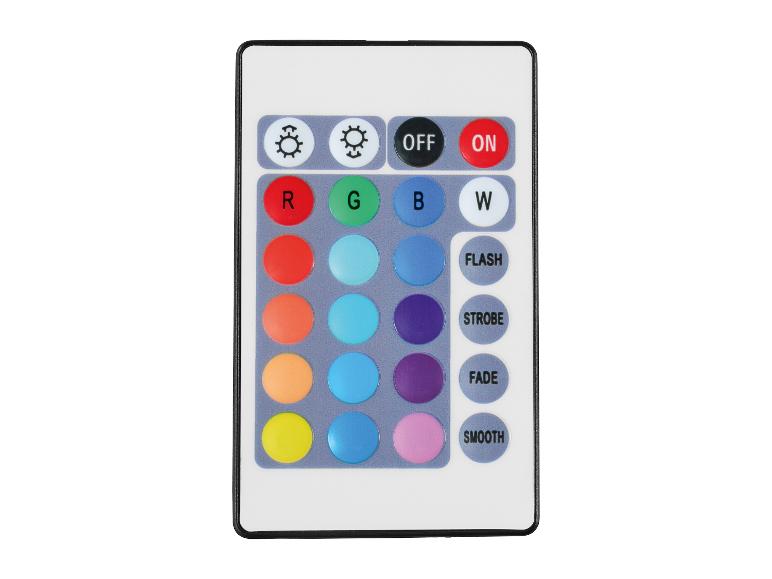 Télécommande LED avec boutons de couleur RGBW et modes d'éclairage.