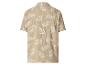 Beige overhemd met korte mouwen en witte palmbladprint, achteraanzicht.