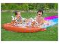 Enfants s'amusant sur un toboggan aquatique avec des flotteurs lama.