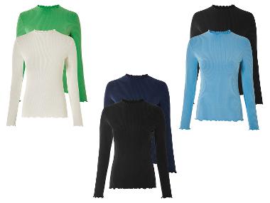 ESMARA® T-shirts à manches longues pour femmes, lot de 2, en douce qualité côtelée.