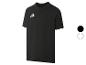 T-shirt de sport noir à manches courtes avec détails blancs.