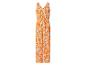 Oranje damesjumpsuit met witte bladprint.