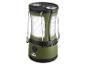 Lanterne de camping verte avec panneau LED, boussole et poignée.