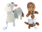 Deux adorables jouets en peluche, un âne et une loutre, avec des accessoires pour bébés.