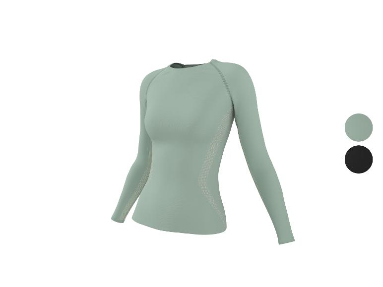 T-shirt de sport vert clair à manches longues avec détails perforés et options de couleur.