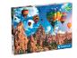 Puzzel van 1000 stukjes met heteluchtballonnen boven rotsformaties, met de tekst 'compact box Eco Friendly'.