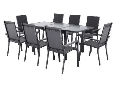 LIVARNO® Ensemble de jardin »Houston / Toronto« : Table extensible avec 8 fauteuils empilables