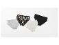 Vier slips in verschillende kleuren en patronen, waaronder zwarte met witte bloemen.