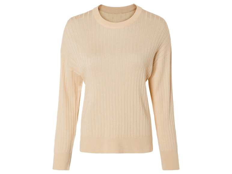 Pull beige à manches longues en tricot.