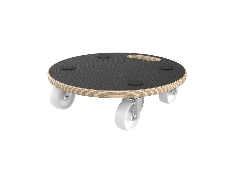 Plateforme roulante ronde en bois avec surface antidérapante noire