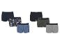 Zespack katoenen boxershorts voor heren in marineblauw, bloemenprint, blauw, zwart, palmenprint en grijs.